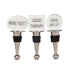 Kit Tampa para Vinho Frases Prata e Branco - 3 Un
