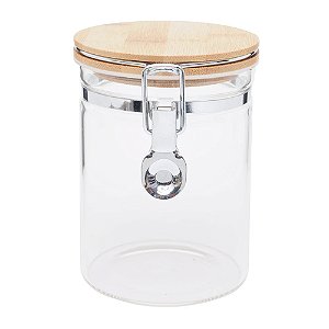 Vasilha Vidro com Tampa Bambu Incolor Marrom 14,5