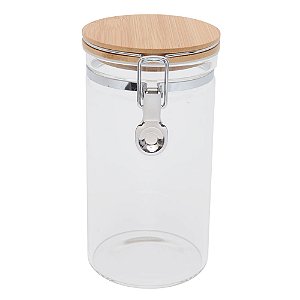Vasilha Vidro com Tampa Bambu Incolor Marrom 19,5cm