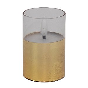 Vela Redonda em Vidro com Led Ouro - 3 Un