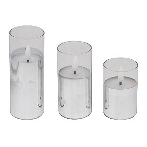 Vela Redonda em Vidro com Led Prata 7,5cm