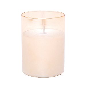 Vela Redonda Ambar em Vidro com Led Branco