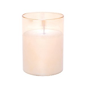 Vela Redonda Ambar em Vidro com Led Branco
