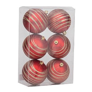 Bola Listra Glitter Vermelho e Dourado 8cm - 6 Un