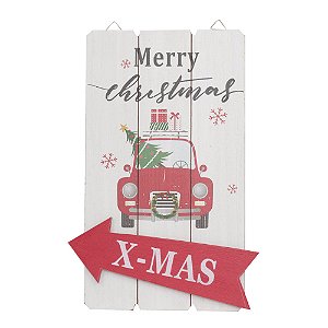 Quadro de Madeira Carro Branco e Vermelho