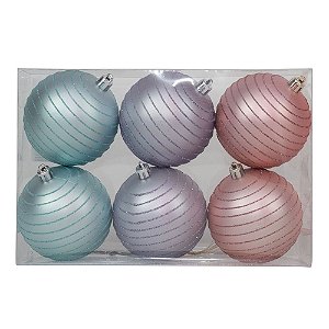 Bola Fosca com Listra Rosa Azul e Lilás 8cm - 6 Un