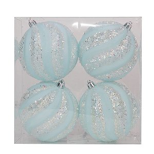 Bola Listra Glitter Azul 10cm - 4 Un