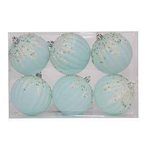 Bola Listra Glitter Azul 8cm - 6 Un