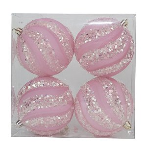 Bola Listra Glitter Rosa Claro 10cm - 4 Un