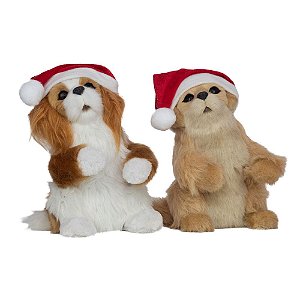 Cachorro Dececorativo Porta Celular Bege e Vermelho 22cm