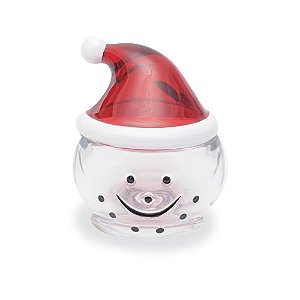 Pote de Vidro Tampa Gorro Noel com Rosto Desenhado