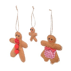 Enfeite para Pendurar Ginger Bread Marrom e Vermelho - 3 Un