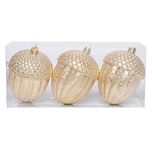 Enfeite para Pendurar Nozes Ouro 8cm - 3 Un