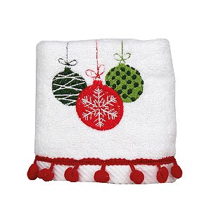 Toalha para Lavabo Bolas Natal Branco 28X45 - 2 Un