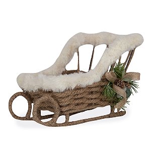 Trenó com Borda Pelucia Marrom e Branco e Verde