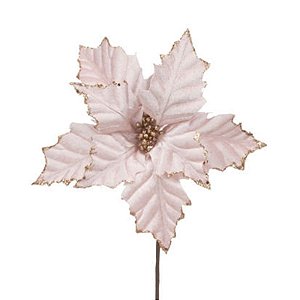 Poinsetia Rosa com Detalhes Dourados