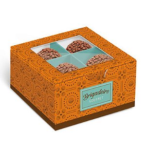 Caixa Para 4 Brigadeiros Brigadelicia Laranja 8,5x8,5x4,5cm - 10 Un