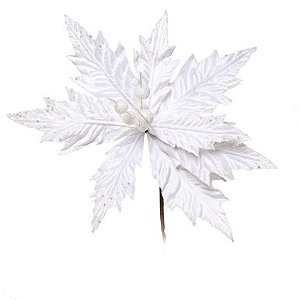 Poinsetia com Glitter Branco Cabo Curto