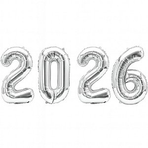 Kit Balão Metalizado 2026 Prata 40" 101cm