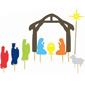 Kit Decorativo de Mesa ou Bolo Presépio de Natal Colorido - 12 Un