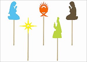 Palito Decorativo Presépio de Natal Colorido M - 5 Un