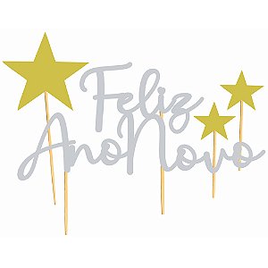 Topo de Bolo Decorativo Réveillon Feliz Ano Novo - 4 Un