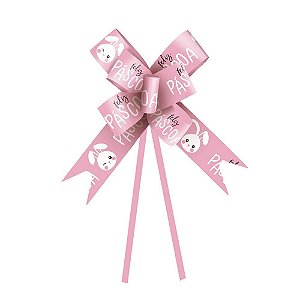 Laço Pronto Coelhinho Feliz Rosa 23mm - 10 Un