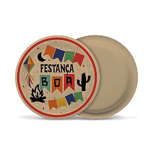 Prato de Papel Redondo Junina Kraft 18cm - 8 Un