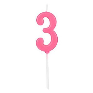 Vela Pick Rosa Número 3 - VCR03