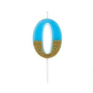 Vela Azul Candy com Dourado Número 0 - VMA00