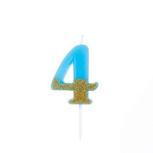 Vela Azul Candy com Dourado Número 4 - VMA04