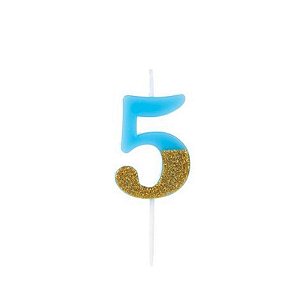 Vela Azul Candy com Dourado Número 5 - VMA05