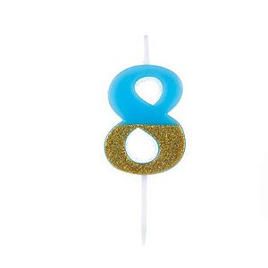 Vela Azul Candy com Dourado Número 8 - VMA08