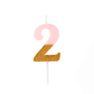 Vela Rosa Candy com Dourado Número 2 - VMR02