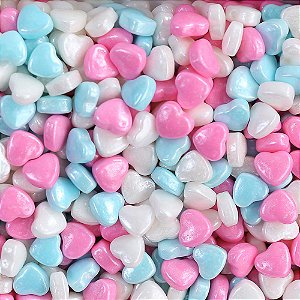 Confeito Shapes Coração Rosa e Azul e Branco Small 100G