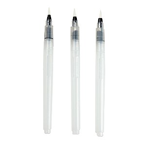 Pincel Caneta com Reservatório 18cm - Redondo G Preto e Transpatente - 3 Un - Cromus Allonsy