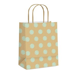 Sacola Papel Pretty Poá Kraft/Verde P 21,5X15X8