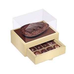 Caixa Meio Ovo com Gaveta Ouro/Marrom 250G