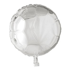 Balão Metalizado Redondo Com Canudo Prata 18" - SilverPlastic - 1 un