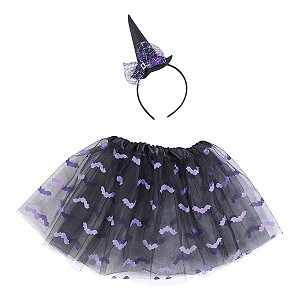 Kit Saia de Tule/Tiara Morcego Preto/Lilás - 1 Un