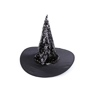 Chapéu Bruxa Paetê Preto Halloween - Cromus - 1 Un