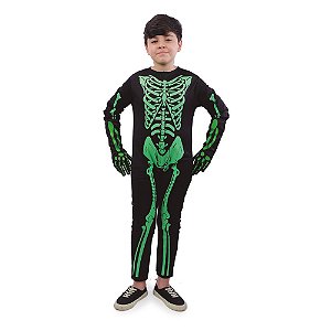 Macacão Fluorescente Caveira Verde Halloween - Cromus - 1 unidade