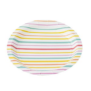 Prato Papel Listras Coloridas - Silver Plastic - 10 un