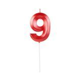 Vela Design Vermelha Perolizada Número 9 - Silver Plastic - 1Un