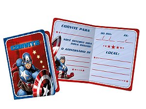 Convite Festa Vingadores Capitão América - 8 Unidades - Regina
