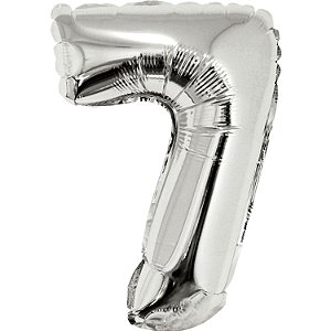 Balão Met. Canudo 16" Prateado Número 7 - Silver Plastic - 1 Un
