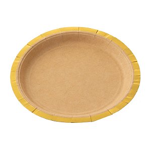 Prato de Papel Kraft 18cm Borda Dourada - 10 Un