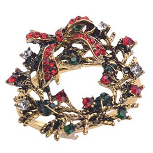 Porta Guardanapo Guirlanda Ouro Vermelho  Verde     - Jogo com  4 Peças