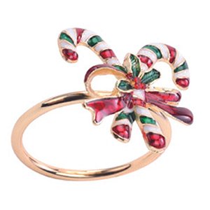 Porta Guardanapo Candy Cane Ouro Vermelho  Verde     - Jogo com  4 Peças