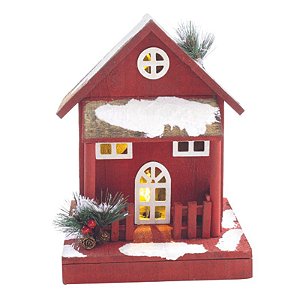 Casa de Madeira Vermelho 31cm 3AA - 1 Un